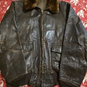 Men's Dark Brown Leather Bomber Jacket with Fur Collar
